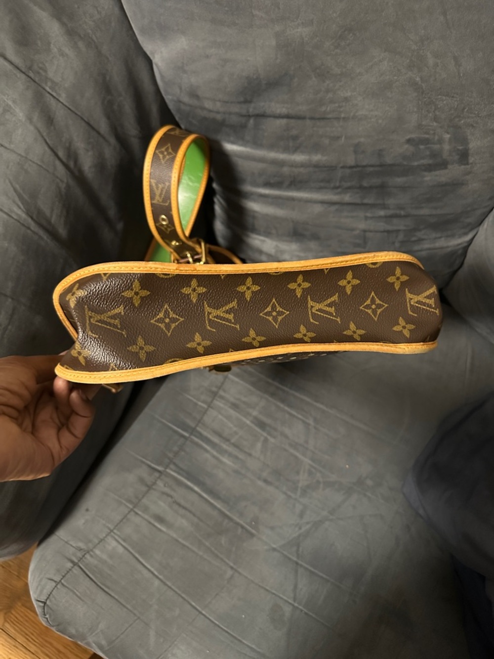Louis Vuitton Brown Monogram Shoulder Bag with Green Accents - Picture 6 of 12